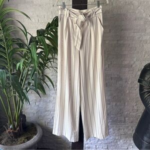 H&M Cream Stripe Wide Leg Tie Belt Old Money Trouser Pants Size 4 New with Tags